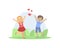 Cute Happy Boy and Girl Walking in the Park, Friendship and Love Between Kids, Happy Valentine Day Vector illustration