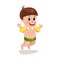 Cute happy boy jumping with inflatable armbands, kid ready to swim colorful character Illustration