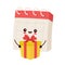 Cute happy calendar character with gift box