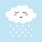 Cute happy cartoon kawaii cloud on blue background with rain drops. Dreaming cloud vector illustration