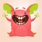 Cute happy cartoon red monster with big ears laughing. Halloween vector illustration