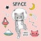 Cute happy cat Astronaut in galaxy sticker set, gray cat in helmet  fly, idea for sublimation, cut file, greeting card, sticker,