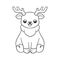 Cute happy chibi style sitting reindeer with antlers animal outline doodle cartoon illustration. Winter wildlife Christmas