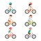 Cute happy children riding bicycles set. Sport vehicles competition concept.