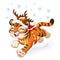 Cute happy Christmas tiger runs vector illustration