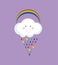 Cute happy cloud with colorful rain drops.Rainbow vector background.