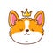 Cute happy corgi dog face with crown