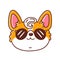 Cute happy corgi dog face in sunglasses