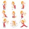 Cute Happy Cupid Boys with Wings Collection, Joyful Kids Angels Dressed Red Casual Clothes Flying with Bow Cartoon Style