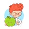 Cute happy doctor hold green apple