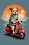 cute happy dog driving a scooter