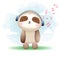 Cute happy doodle sloth listening music cartoon character Premium Vector