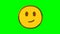 Cute happy face emoticon glitch effect on green background.