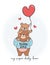 Cute Happy Father\\\'s day teddy bear daddy hugs baby, cartoon character hand drawing doodle outline