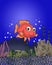 Cute happy fish at the bottom of the ocean cartoon