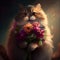 Cute Happy Fluffy Cat with Spring Flowers Generative AI