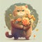 Cute Happy Fluffy Cat with Spring Flowers Generative AI