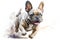 Cute and Happy French Bulldog run. Watercolor painting. Generative AI