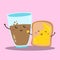 Cute happy fresh chocolate milk and bread vector design