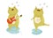 Cute happy frogs singing and playing the guitar standing on a water leaf