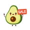 Cute happy funny avocado with sale sign