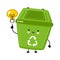 Cute happy garbage container with idea light bulb