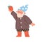 Cute happy garden dwarf holding strawberry. Fairytale gnome with summer berry in hand. Fairy bearded character in