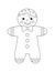 Cute and happy gingerbread man. Black and white Christmas coloring page