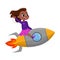Cute Happy Girl Riding Space Rocket, Little Child Dreaming of Becoming an Astronaut Cartoon Style Vector Illustration