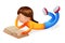 Cute happy girl smiling reading book lying on floor character icon read symbol isolated cartoon design education concept