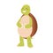 Cute and happy green turtle laughing and holding stomach. Funny tortoise character standing on back paws. Joyful animal