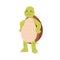 Cute and happy green turtle with paws on hips. Funny smiling tortoise character standing on back paws. Joyful animal