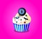 Cute happy halloween cupcake with spider, monster eyes and bat