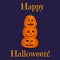 Cute Happy Halloween greeting card with three characters bright orange angry pumpkins upright on each other