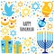 Cute Happy Hanukkah, Festival of Lights background in flat style