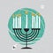 Cute Happy Hanukkah Greeting card. Jewish holiday with menorah