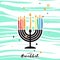 Cute Happy Hanukkah Greeting card. Jewish holiday with menorah