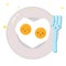 cute happy heart shaped fried egg and fork on plate characters vector design