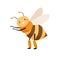 Cute happy honey bee dancing and pointing at smth with small paws. Funny adorable smiling honeybee. Cheerful bumblebee