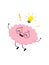 Cute happy human brain in glasses with lightbulb