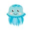 Cute happy jellyfish cartoon character sea animal illustration.