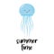 Cute happy jellyfish cartoon character sea animal vector illustration. Summer time card