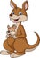 Cute happy kangaroos cartoon with baby joey