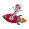 Cute Happy Kid Astronaut Character in Space Suit Riding Rocket, Boy Dreaming of Becoming an Astronaut Cartoon Style