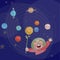 cute happy kid play with planets vector illustration fantasy