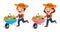 cute happy kids harvest fruit and vegetable