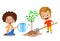 Cute happy kids planting saplings