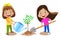 Cute happy kids planting saplings