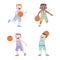 cute happy kids sport activity basketball vector illustration set