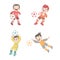 cute happy kids sport activity football keeper vector illustration set